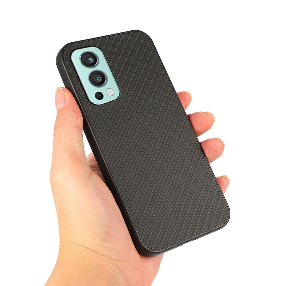 OnePlus Nord 2 (5G) Plastik & Imiteret Læder Cover - Sort Carbon