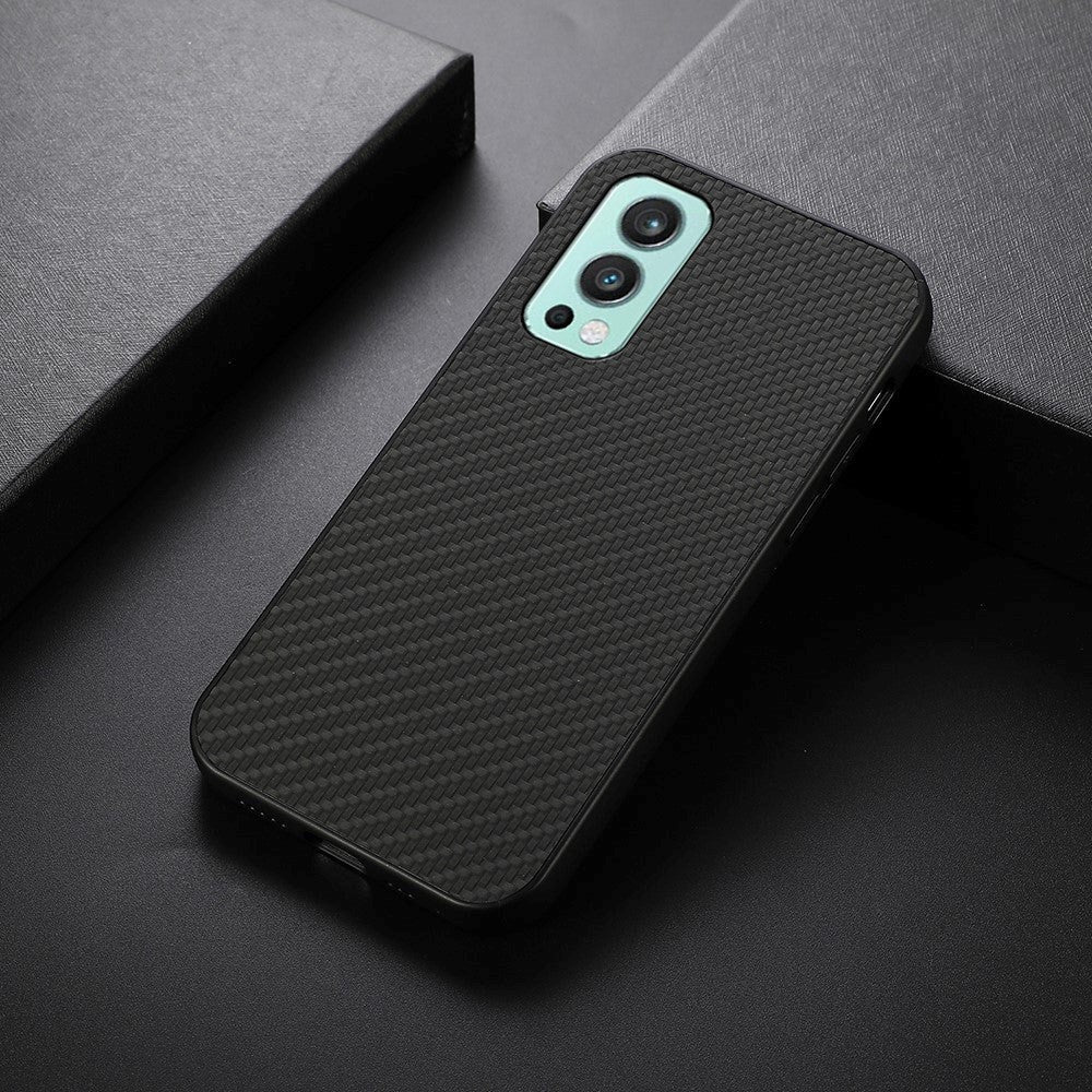 OnePlus Nord 2 (5G) Plastik & Imiteret Læder Cover - Sort Carbon