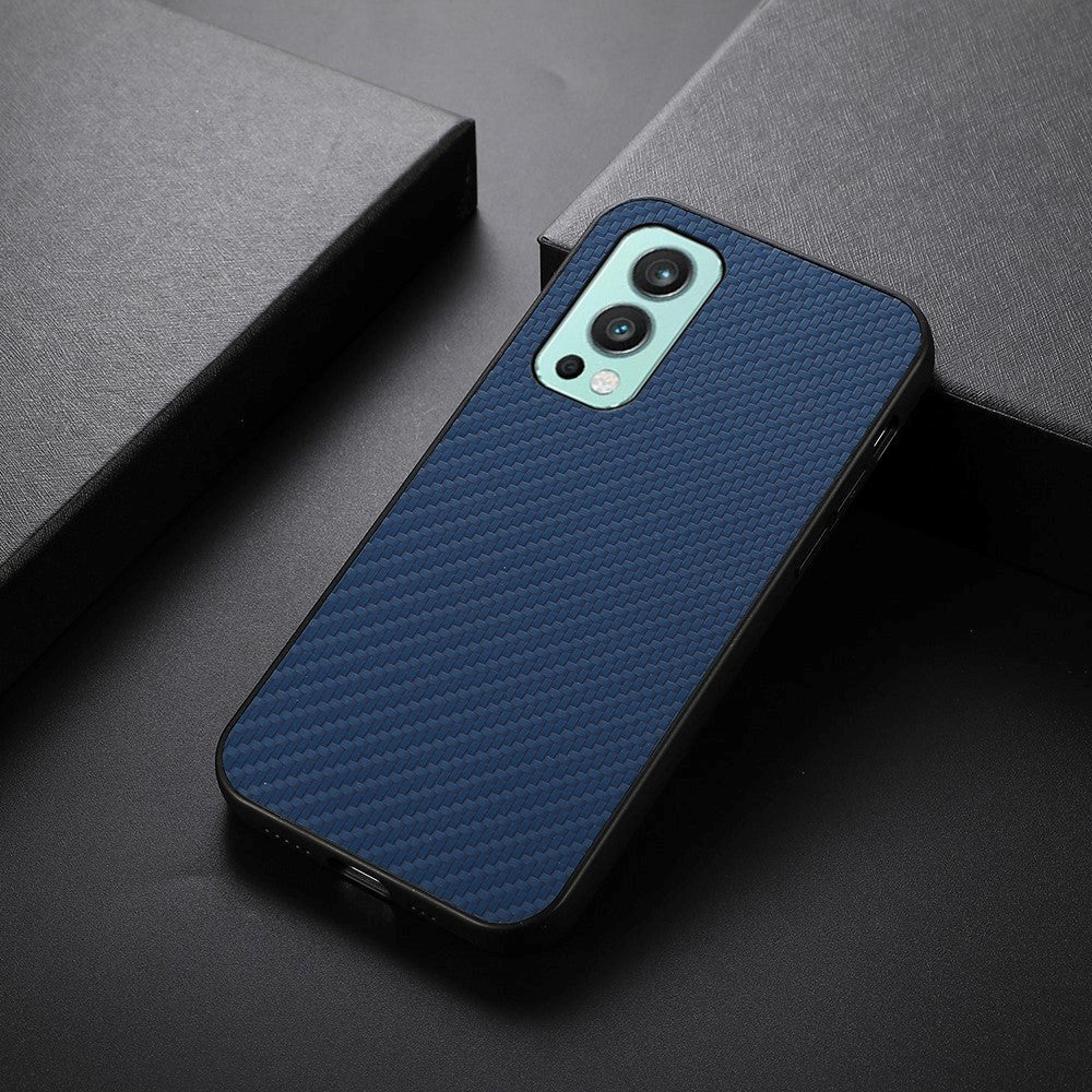 OnePlus Nord 2 (5G) Plastik & Imiteret Læder Cover - Blå Carbon