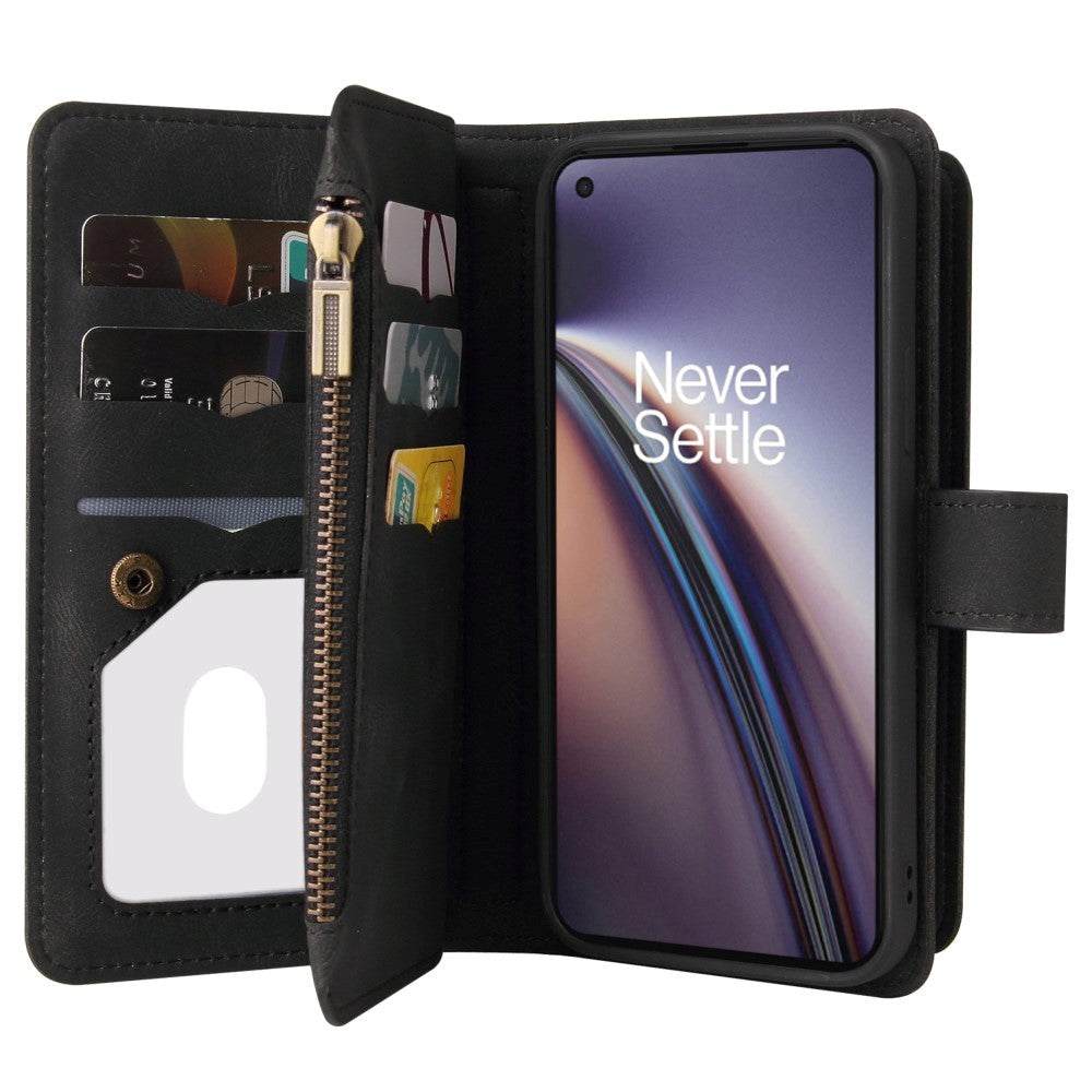 OnePlus Nord CE (5G) Kunst Læder Cover m. 15 Kortholdere & Strop - Sort