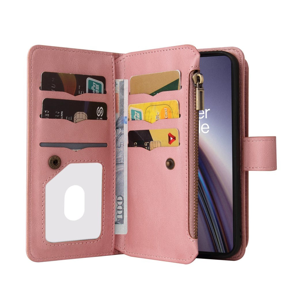 OnePlus Nord CE (5G) Kunst Læder Cover m. 15 Kortholdere & Strop - Pink