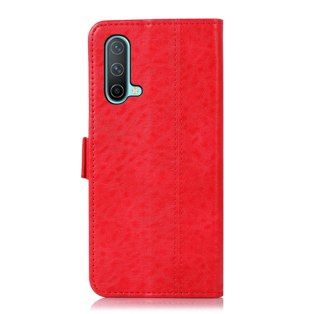 OnePlus Nord CE (5G) Blankt Læder Cover m. Kortholder & Ståfunktion - Rød