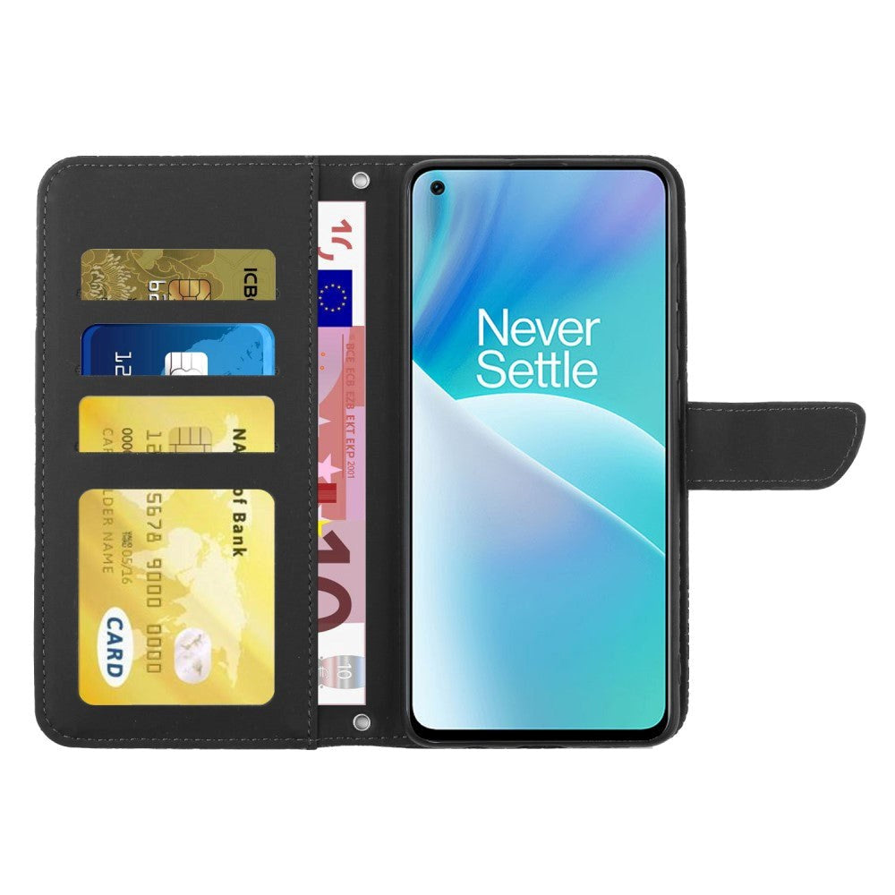 OnePlus Nord 2T (5G) Læder Flip Cover m. Pung & Strop - Sommerfugl Indgravering - Sort