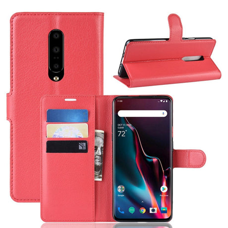 OnePlus 7 Pro Læder Flip Cover m. Pung & Stand - Rød