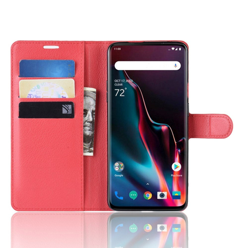 OnePlus 7 Pro Læder Flip Cover m. Pung & Stand - Rød