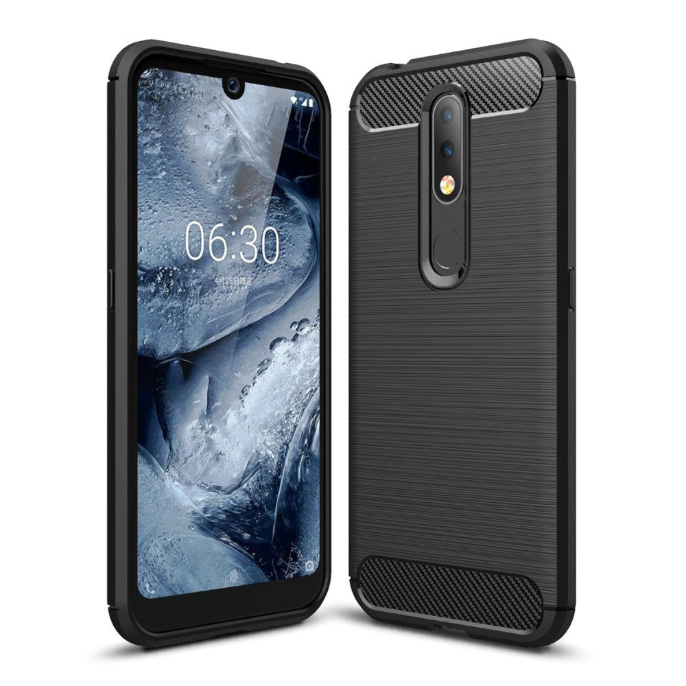 Nokia 4.2 Plastik Bagcover Carbon Tekstur -  Sort