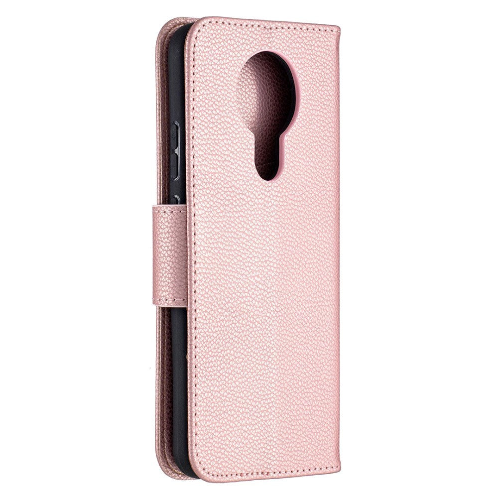 Nokia 3.4 Læder Flip Cover m. Litchi Tekstur - Rose Gold