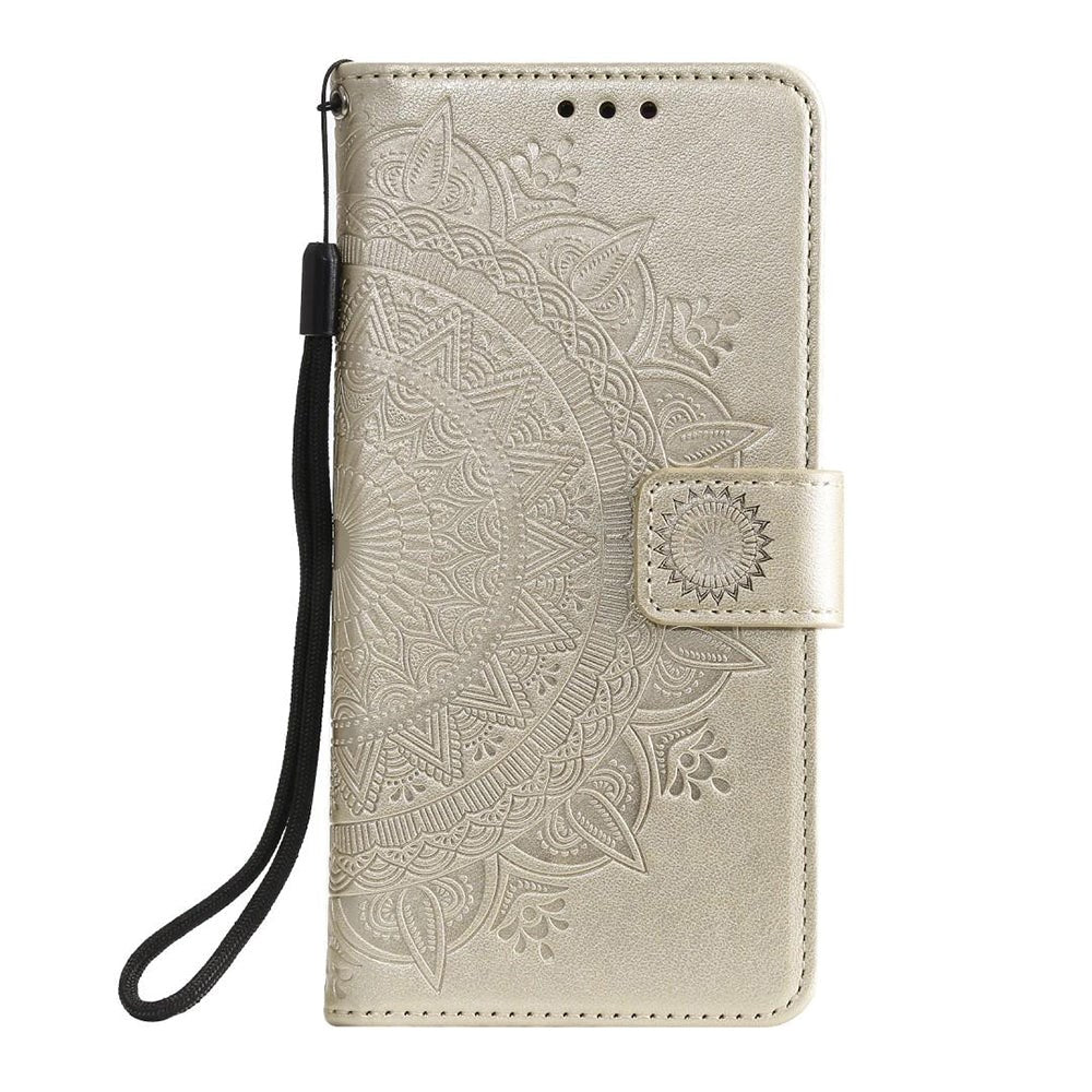 Nokia 2.4 Læder Flip Cover - Mandala Mønster Guld