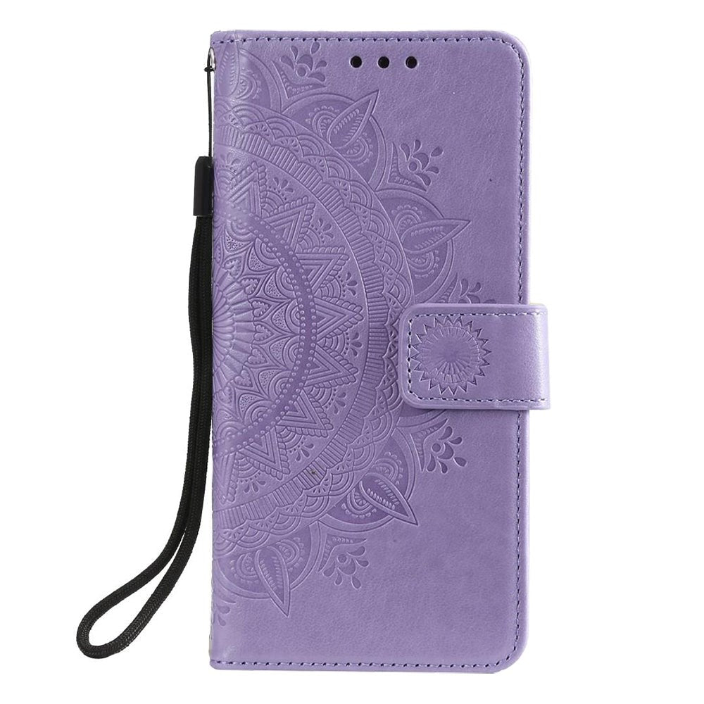 Nokia 2.4 Læder Flip Cover - Mandala Mønster Lilla