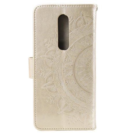 Nokia 2.4 Læder Flip Cover - Mandala Mønster Guld