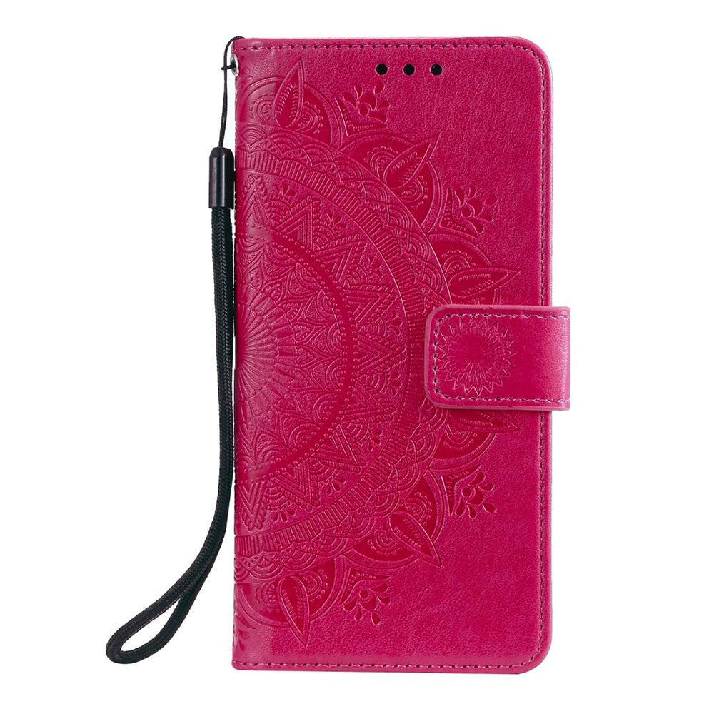 Nokia 2.4 Læder Flip Cover - Mandala Mønster Rose