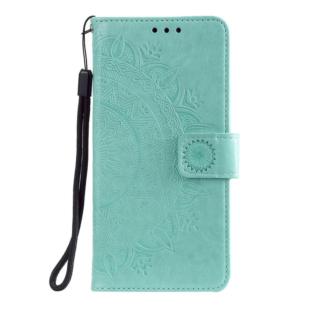 Nokia 2.4 Læder Flip Cover - Mandala Mønster Cyan