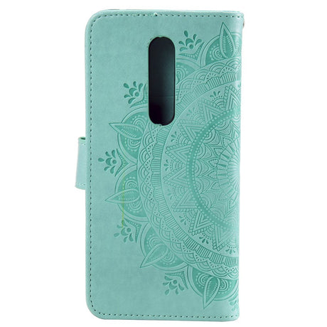 Nokia 2.4 Læder Flip Cover - Mandala Mønster Cyan