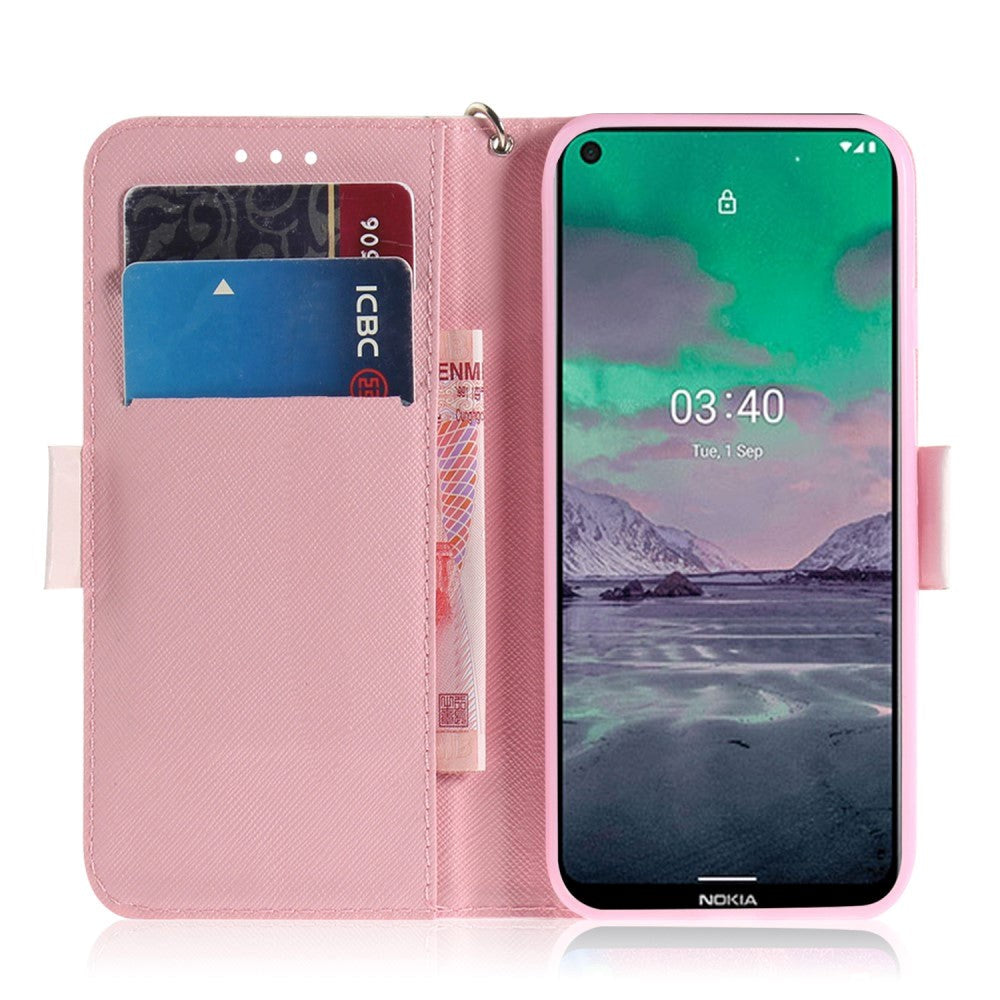 Nokia 3.4 Skinnende Læder Flip Cover m. Pung - Katte