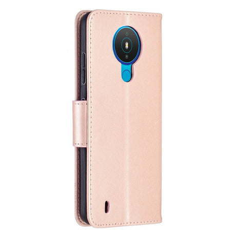 Nokia 1.4 Imiteret Læder Flip Cover m. Pung & Strop - Sommerfugl - Rose Gold