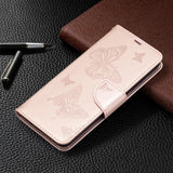 Nokia 1.4 Imiteret Læder Flip Cover m. Pung & Strop - Sommerfugl - Rose Gold