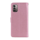 Nokia G21 / G11 Læder Flip Cover m. Pung Ugle & Blomster - Rose Gold