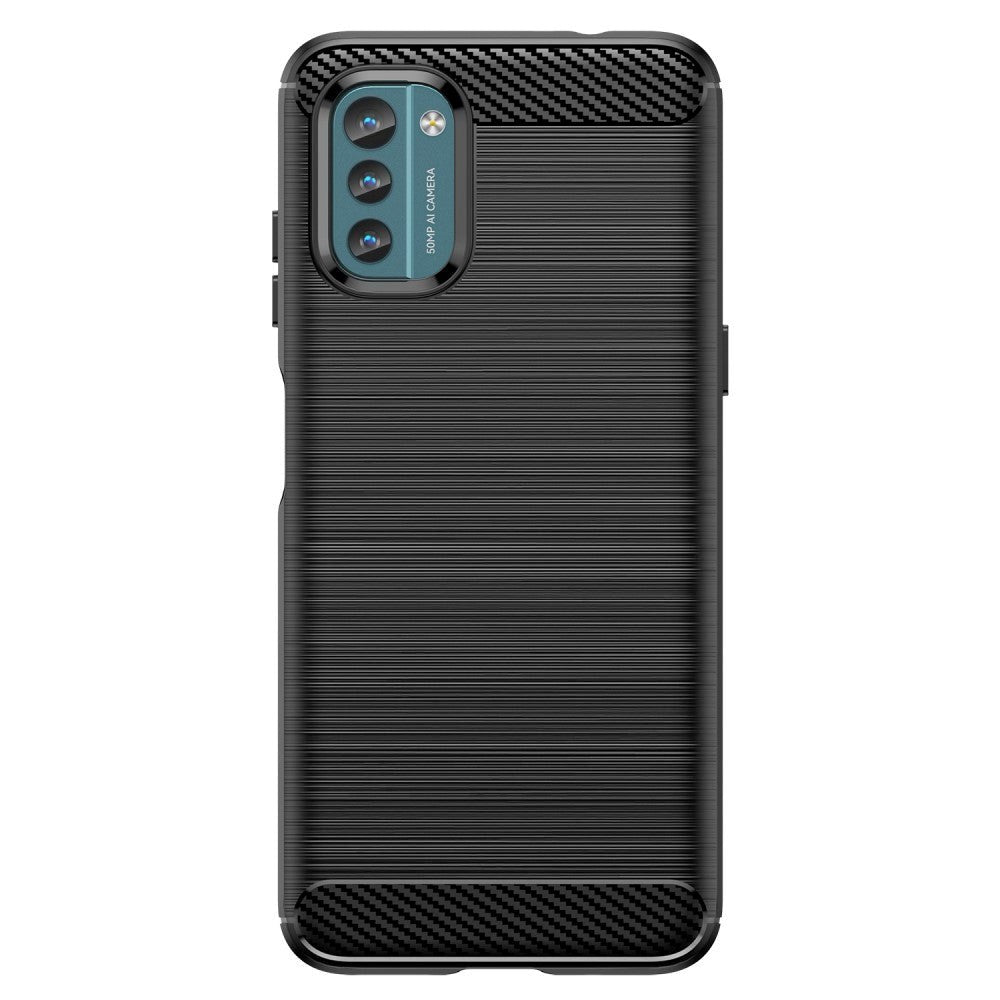 Nokia G21 / G11 Brushed Carbon Fiber Fleksibelt Plastik Bagside Cover - Sort