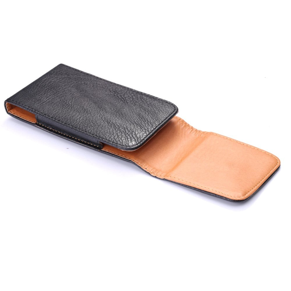 Universal Læder Flip Cover til Mobiler Sort - (Maks. Mobil: 165 x 83 x 18 mm)