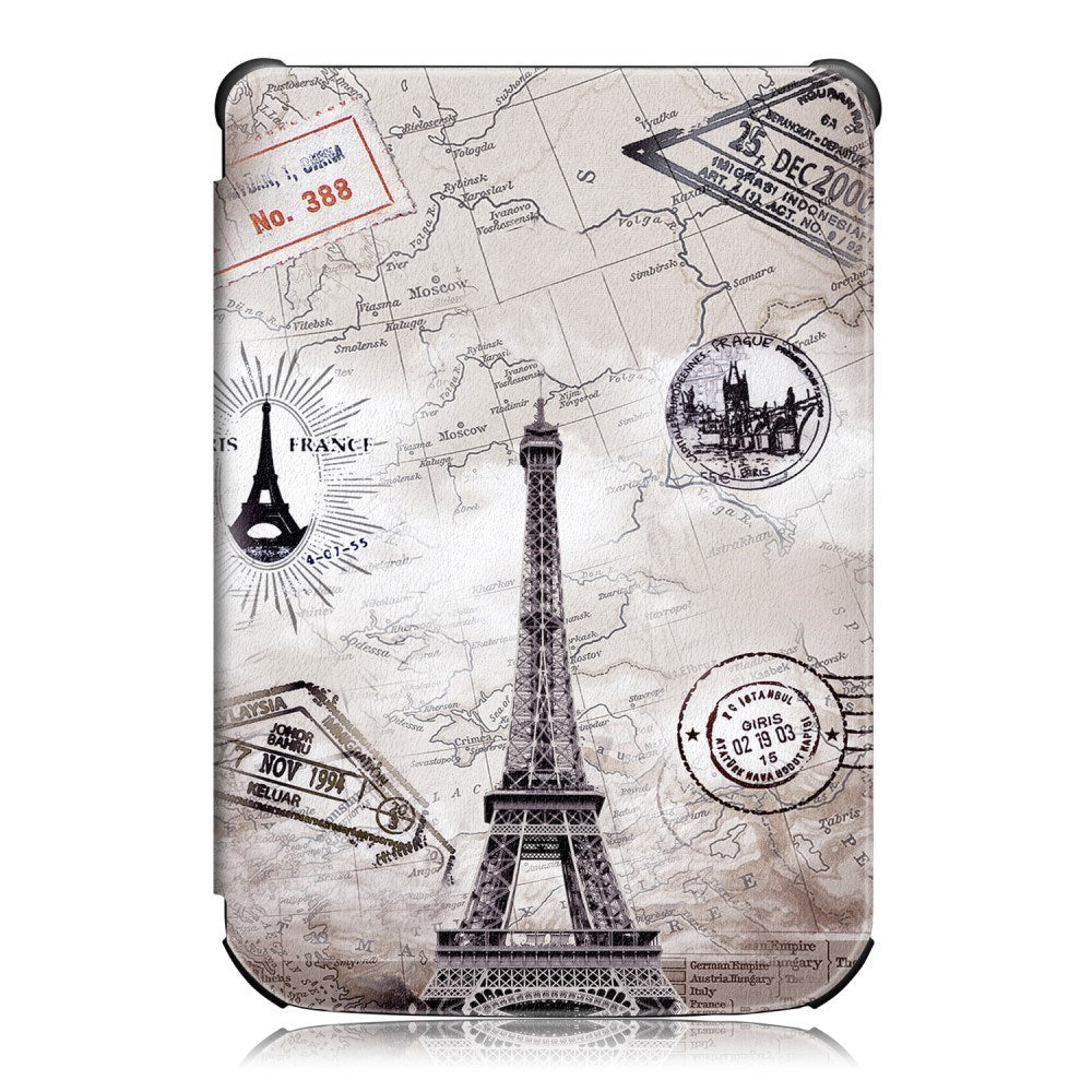 EIDERWOOD PocketBook Basic Lux 4 Kunstlæder Flip Cover m. Vågeblus Funktion - "Eiffel Tower" Hvid / Sort