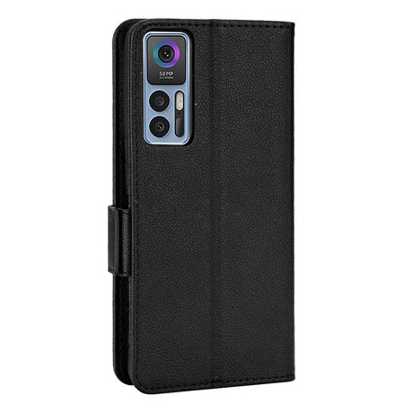 TCL 30 (4G) PU Litchi Læder Flip Cover m. Pung - Sort