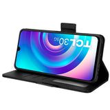 TCL 30 (4G) PU Litchi Læder Flip Cover m. Pung - Sort