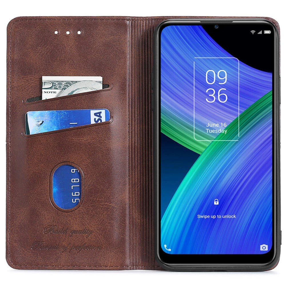 TCL 20R (5G) Kunstlæder Flip Cover m. Kortholder - Vandret Syning - Sort