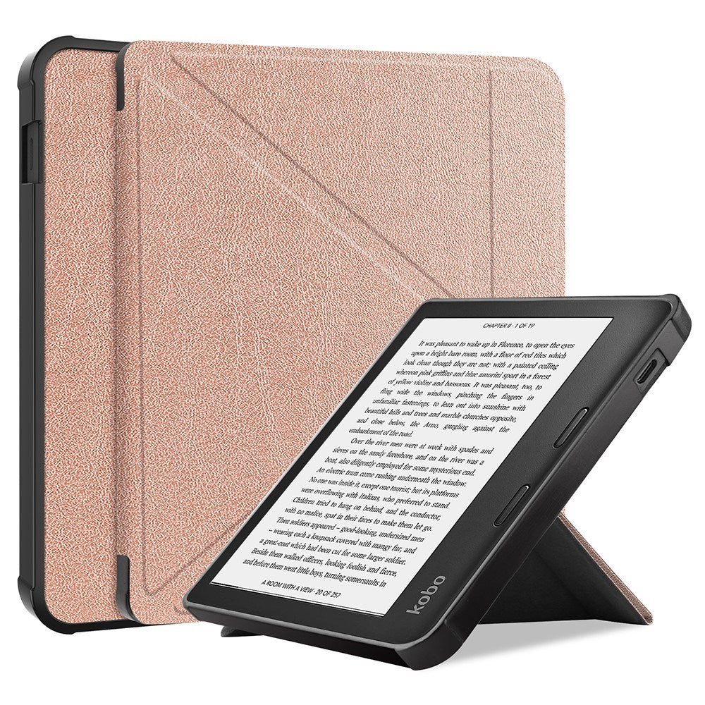 Kobo Libra 2 Origami Kunstlæder Flip Cover m. Ståfunktion - Rose Gold