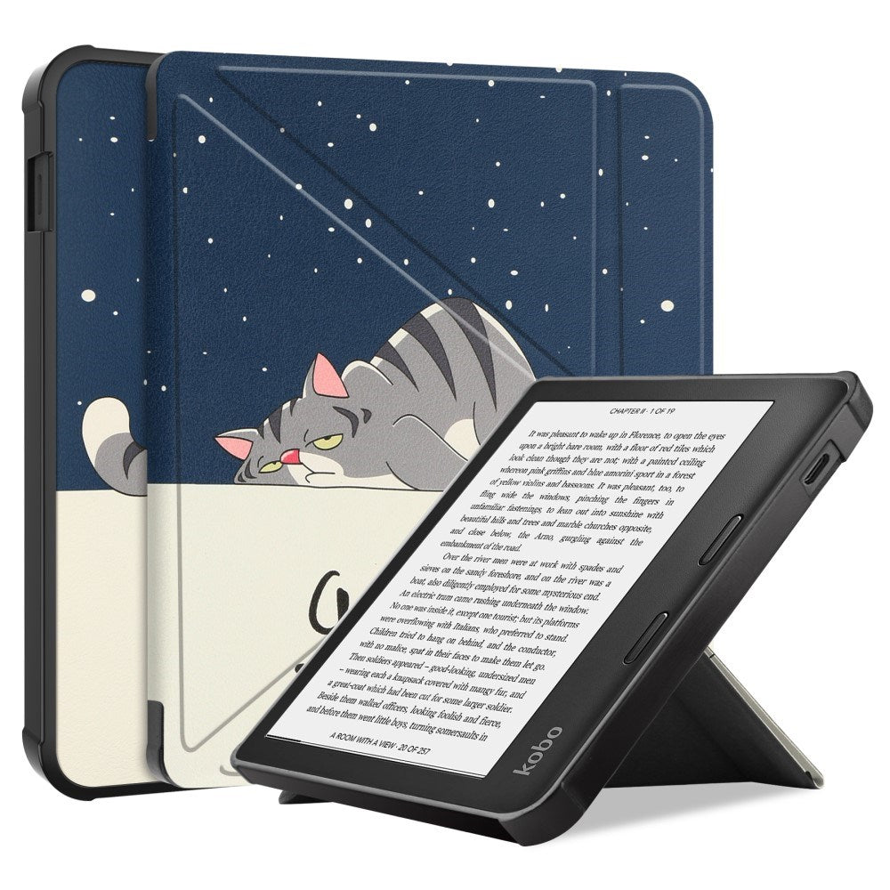 Kobo Libra 2 Origami Læder Flip Cover - Kat