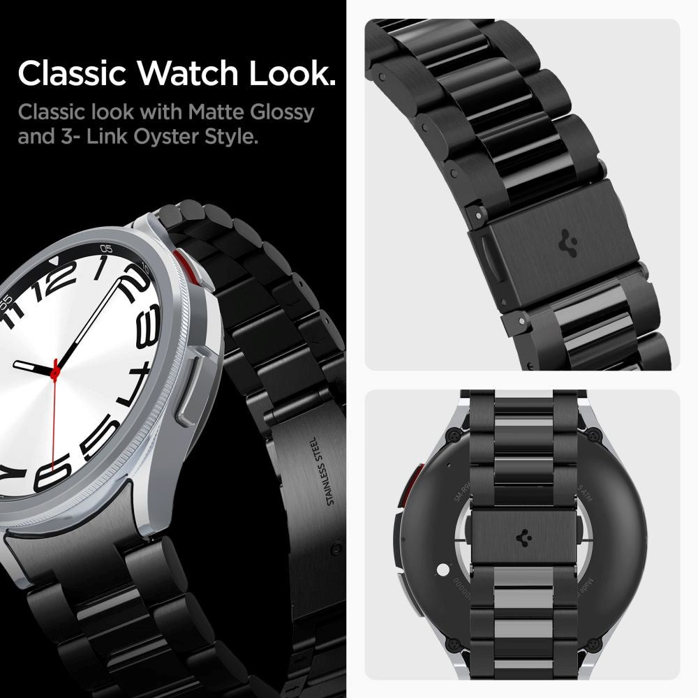 Spigen Samsung Galaxy Watch 6 Classic (47mm) Modern Fit Band - Rustfri Stål Rem inkl. Link Remover - Sort