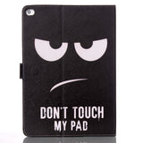 iPad Air 2 Cover m. Ståfunktion & Kortholder "Don't Touch My Pad" - Sort