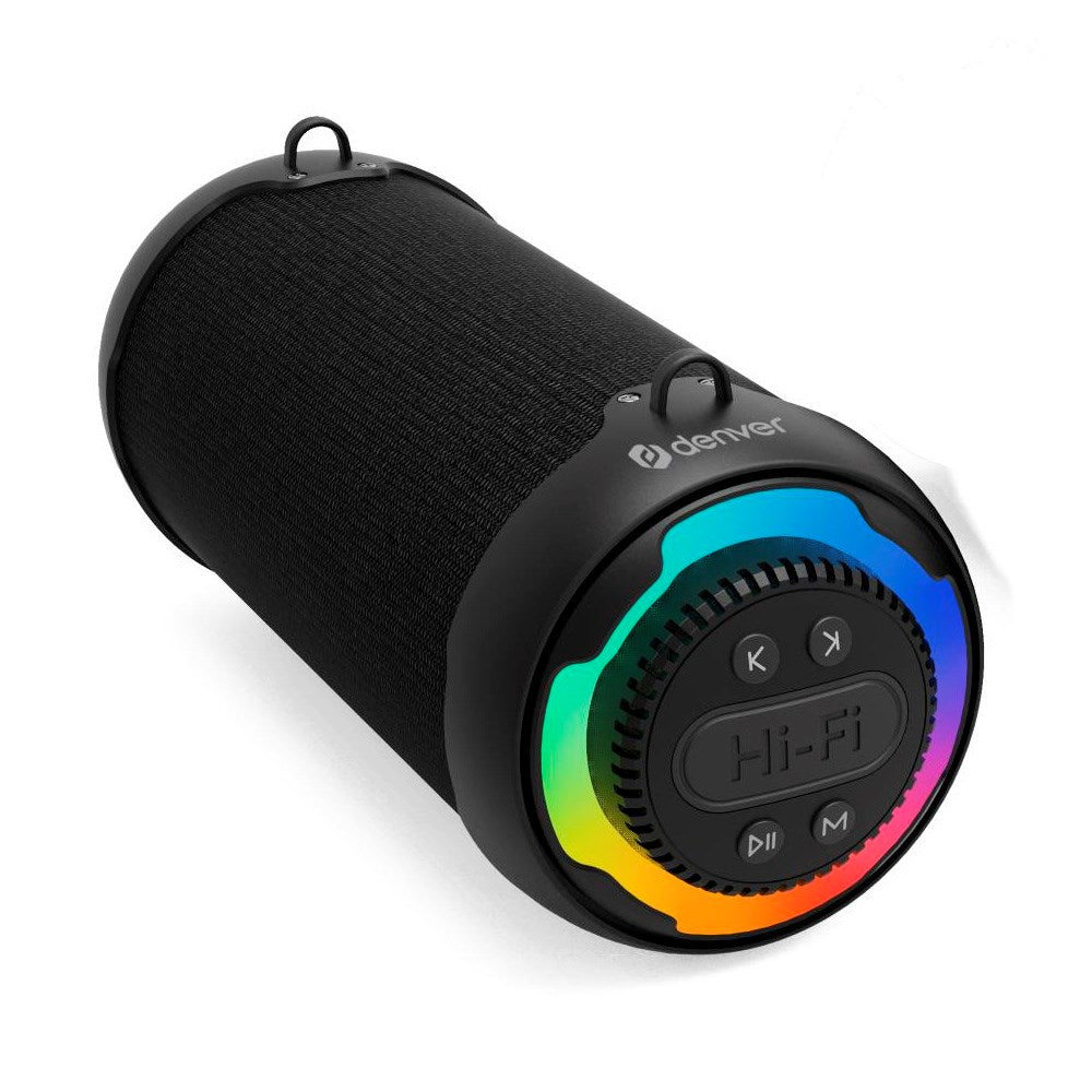 Denver Bærbar Trådløs Bluetooth Højtaler m. RGB-Lys & Bærestrop - Sort