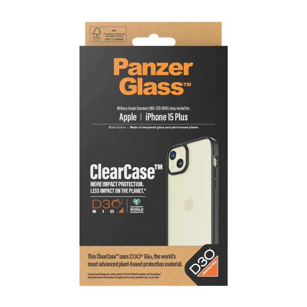 iPhone 15 Plus Bagside Cover PanzerGlass D3O Bio ClearCase - Sort Kant