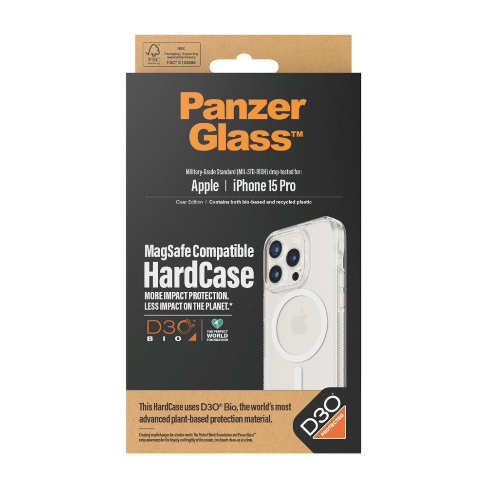 iPhone 15 Pro Bagside Cover PanzerGlass D3O® Bio HardCase  - MagSafe Kompatibel - Gennemsigtig