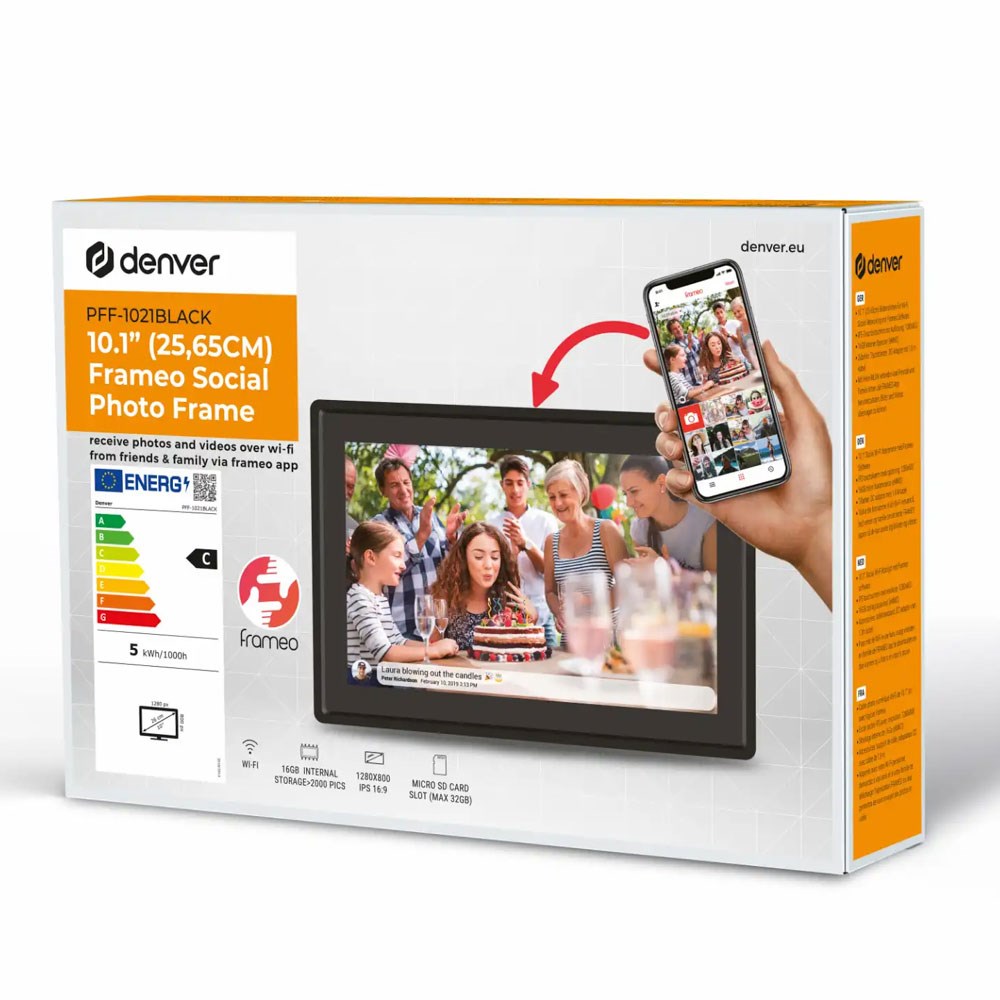 Denver PFF-1021 10.1" Digital Frameo WiFi Fotoramme - Sort