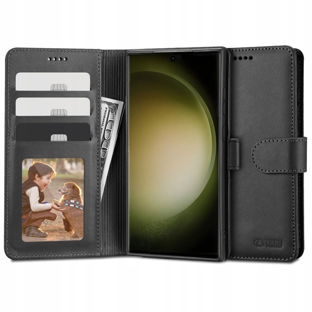 Samsung Galaxy S23 Ultra Tech-Protect Wallet Flip Cover m. Pung & Ståfunktion - Sort