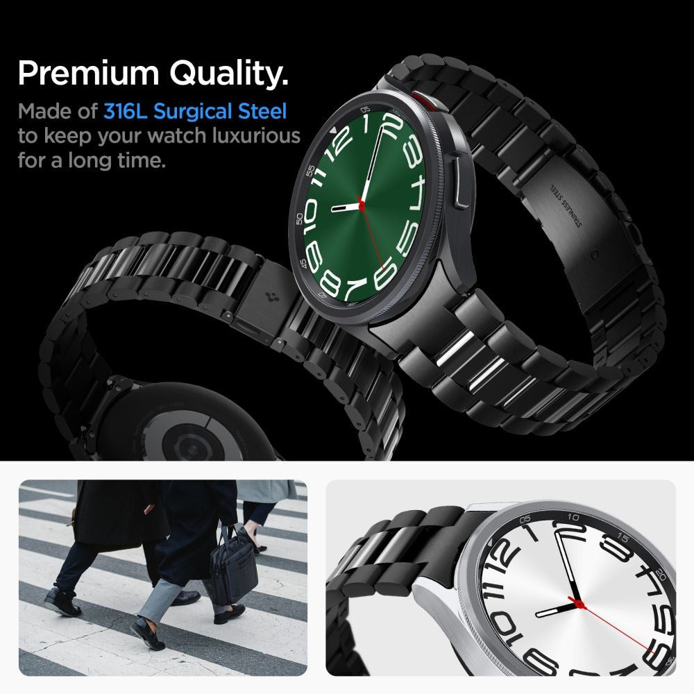 Spigen Samsung Galaxy Watch 6 Classic (47mm) Modern Fit Band - Rustfri Stål Rem inkl. Link Remover - Sort