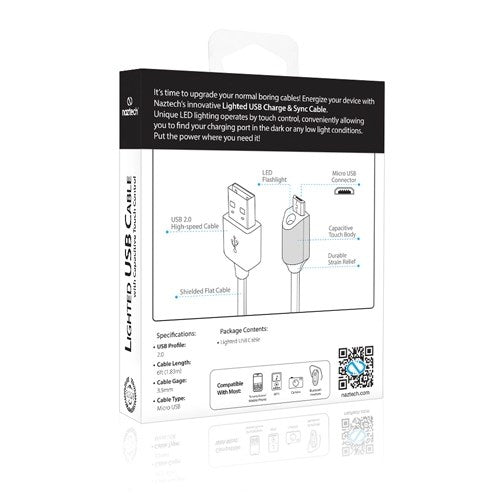 Naztech Micro-USB kabel med Lys - Sort