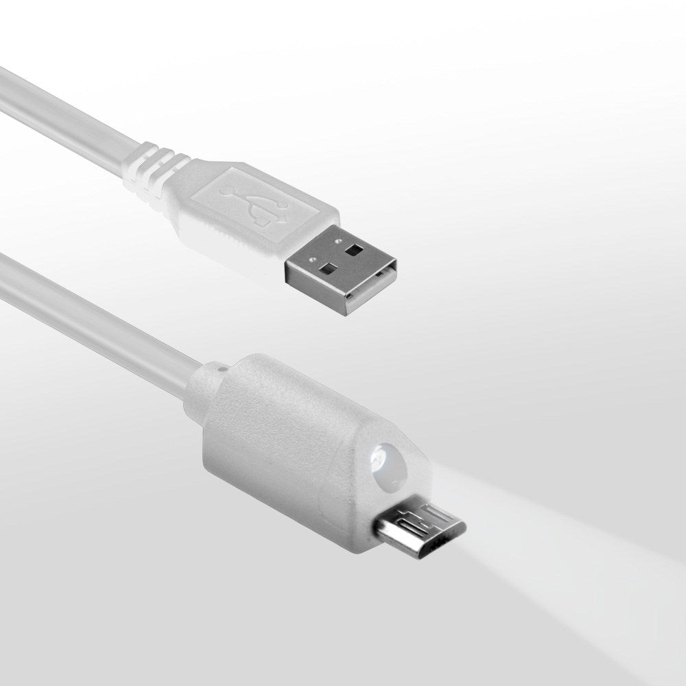 Naztech Micro-USB kabel med Lys - Hvid