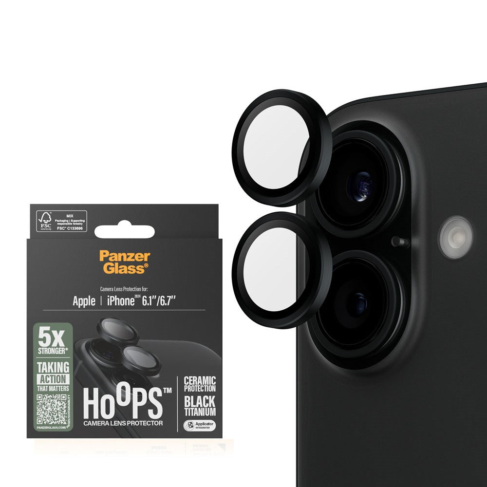 iPhone 16 / 16 Plus PanzerGlass Ceramic Hoops - Beskyttelse til Kamera - Gennemsigtig