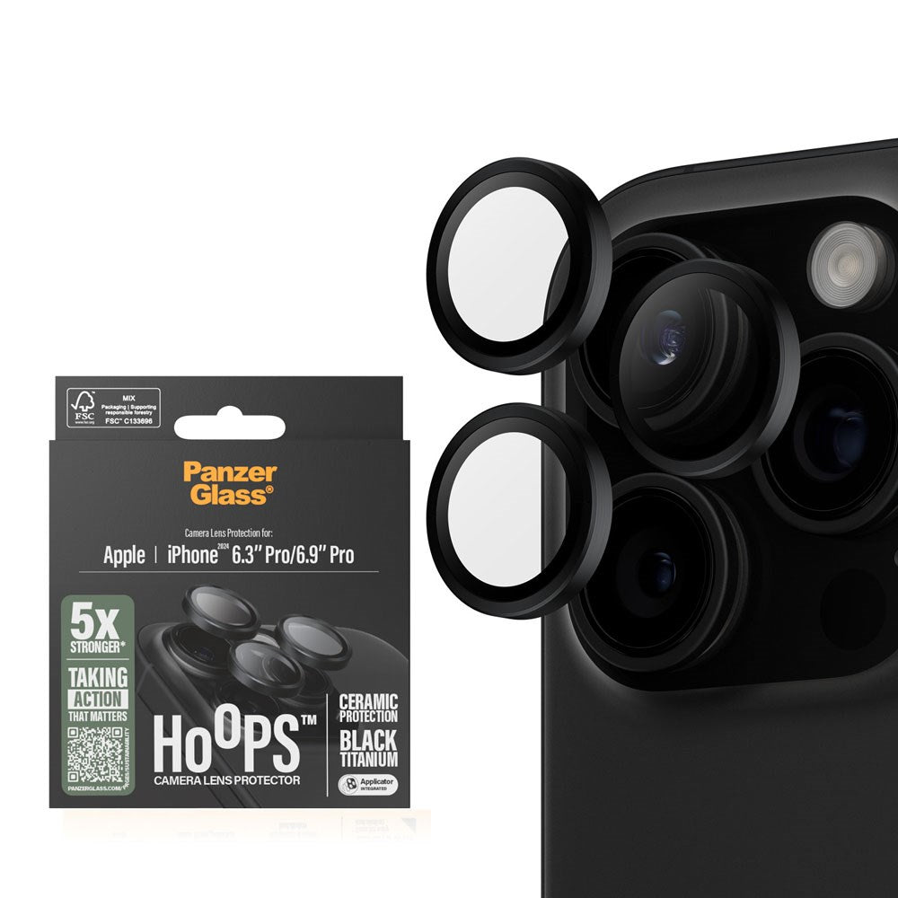 iPhone 16 Pro / 16 Pro Max PanzerGlass Ceramic Hoops - Beskyttelse til Kamera - Gennemsigtig