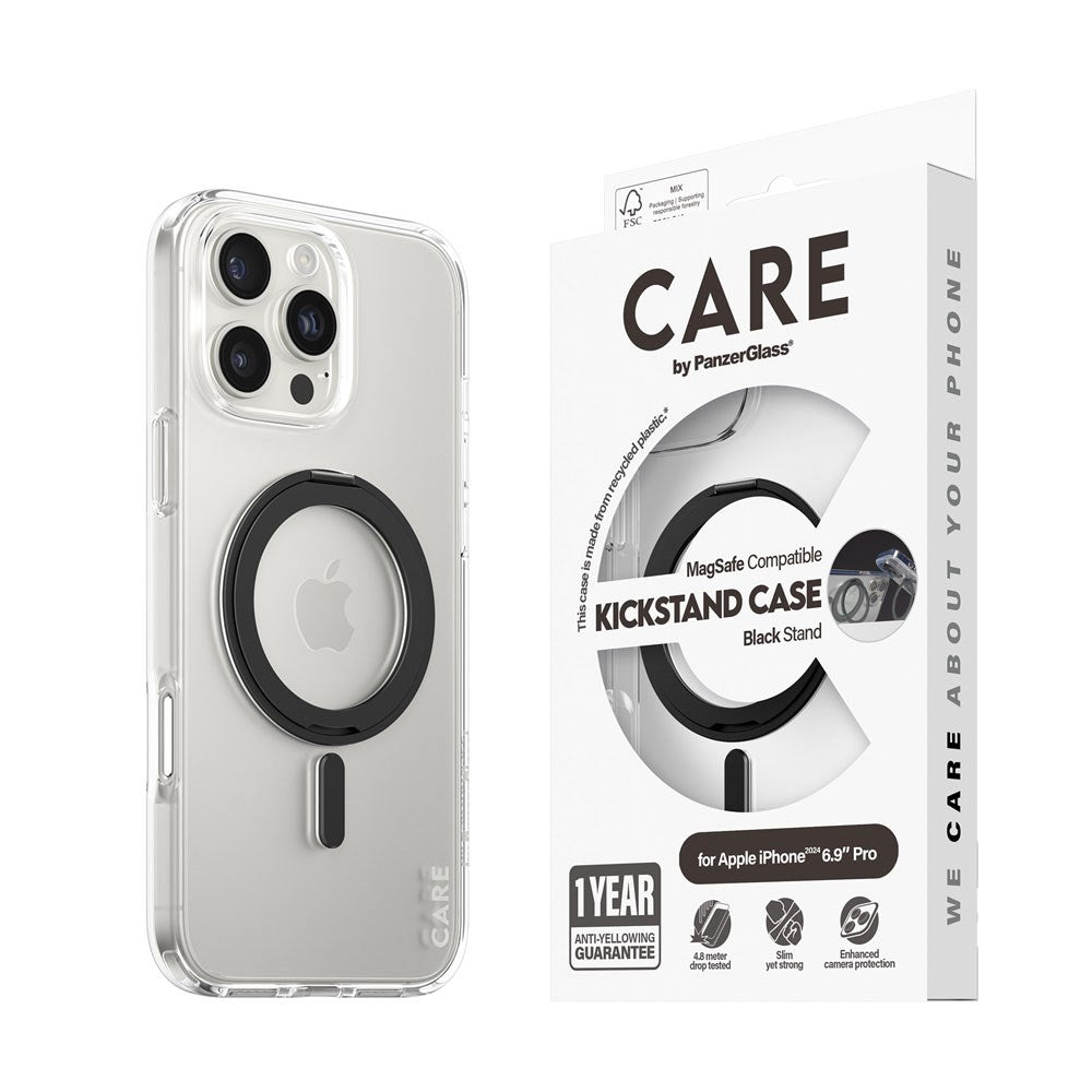 CARE by PanzerGlass iPhone 16 Pro Max Feature Kickstand Cover - MagSafe Kompatibel - Transparent / Black