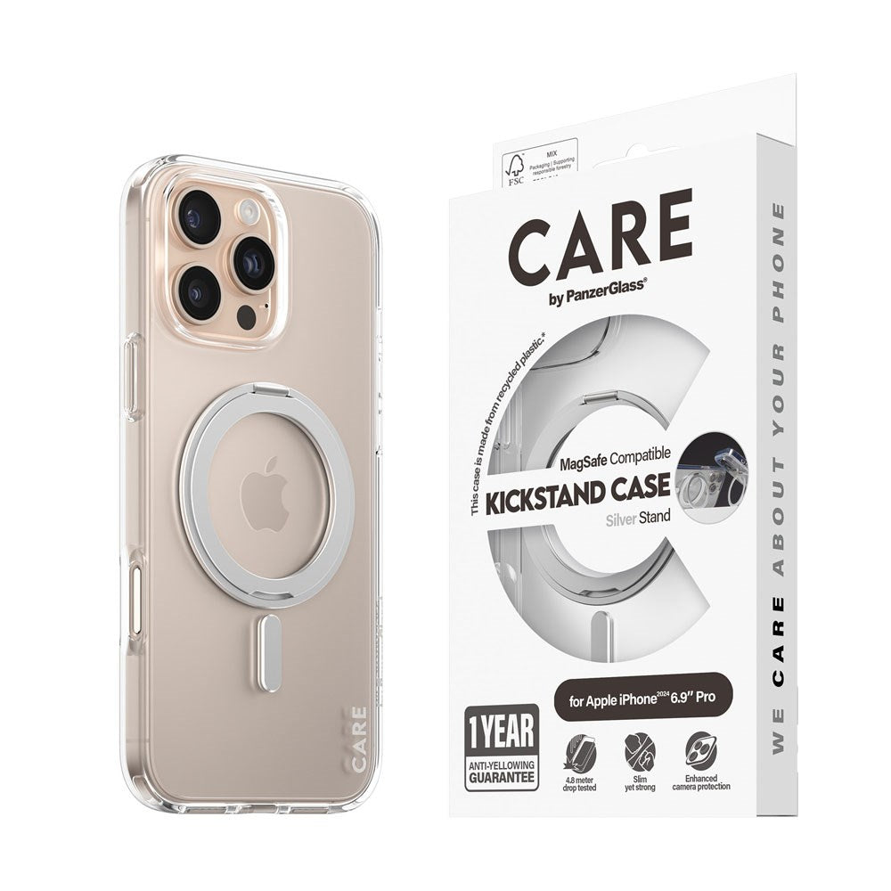 CARE by PanzerGlass iPhone 16 Pro Max Feature Kickstand Cover - MagSafe Kompatibel - Transparent / Silver