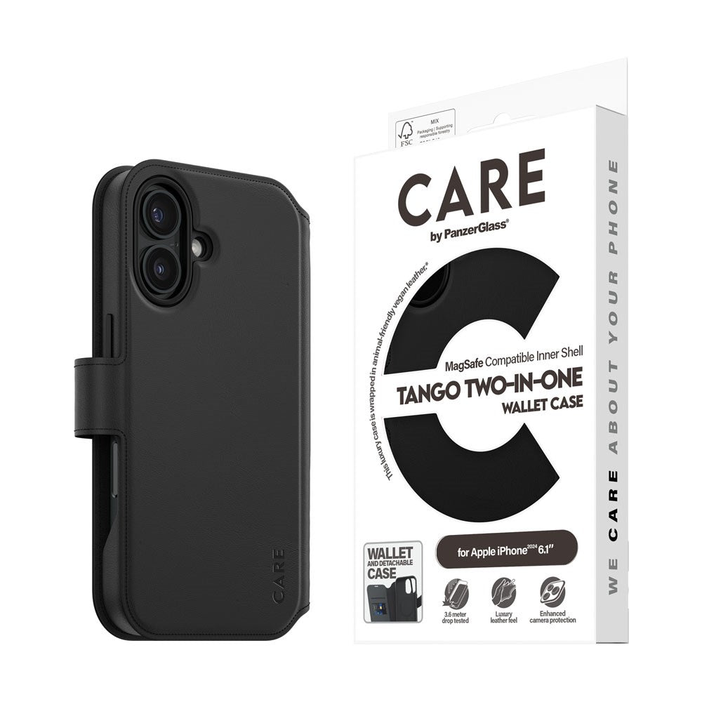 CARE by PanzerGlass iPhone 16 Feature Tango 2-in-1 Flip Cover m. Pung - Sort
