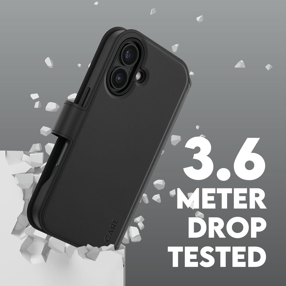 CARE by PanzerGlass iPhone 16 Feature Tango 2-in-1 Flip Cover m. Pung - Sort