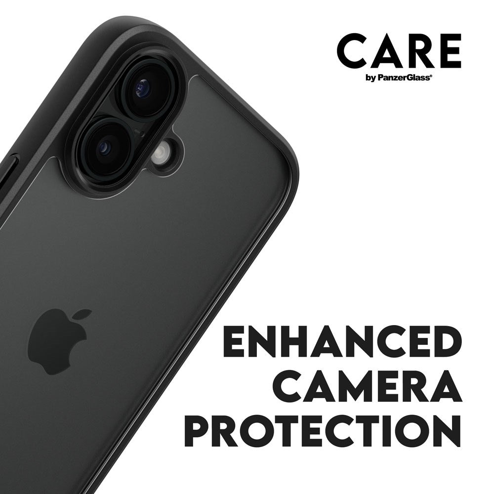CARE by PanzerGlass iPhone 16 FLAGSHIP Urban Combat Cover - Transparent / Black Frame
