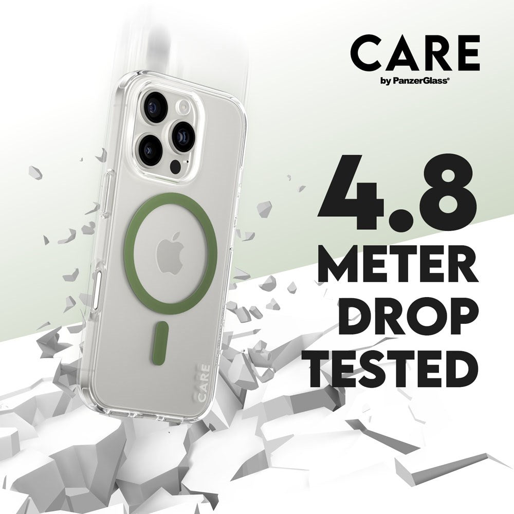 CARE by PanzerGlass iPhone 16 Pro FLAGSHIP Urban Combat Cover - MagSafe Kompatibel - Transparent / Piquant Green