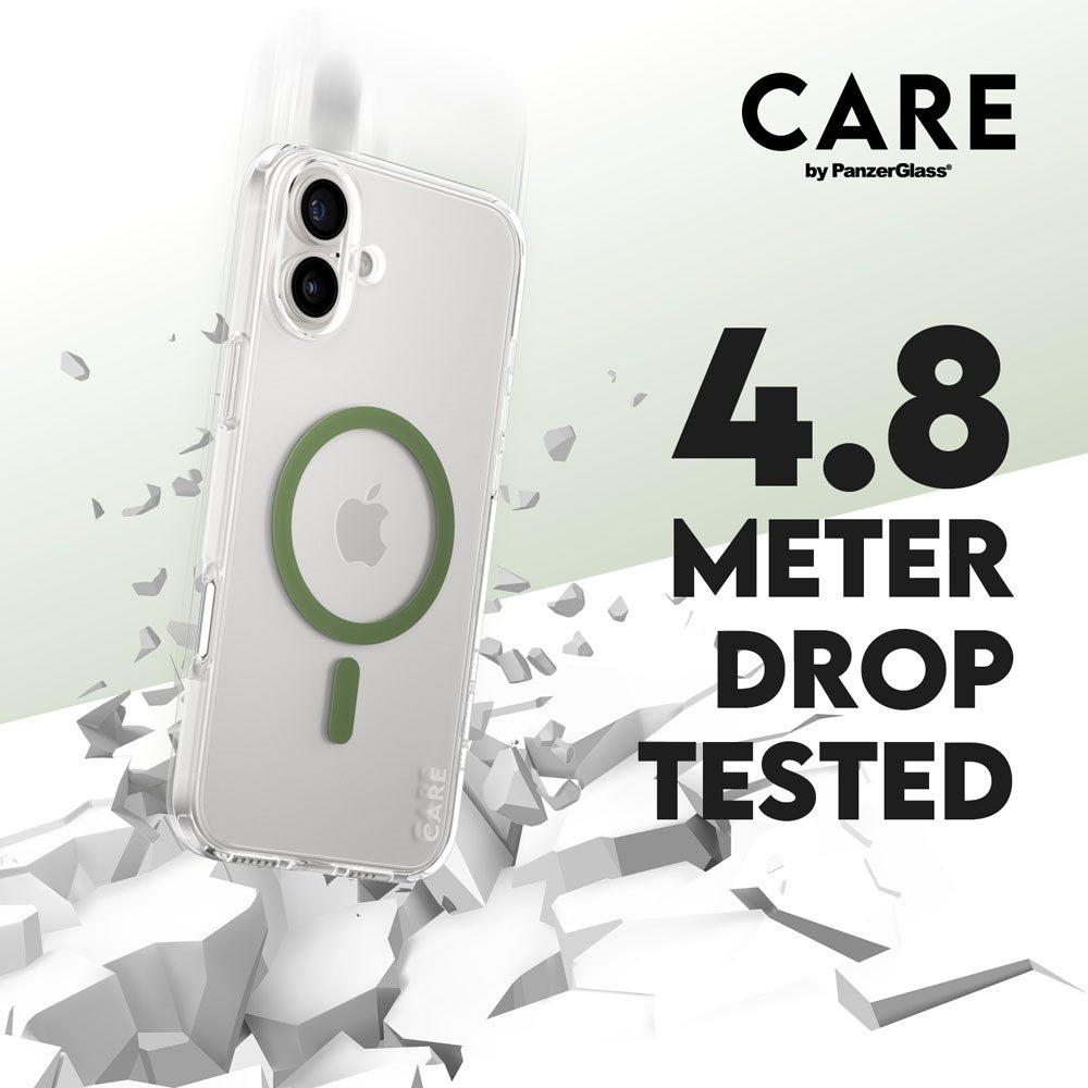 CARE by PanzerGlass iPhone 16 Plus FLAGSHIP Urban Combat Cover - MagSafe Kompatibel - Transparent / Piquant Green