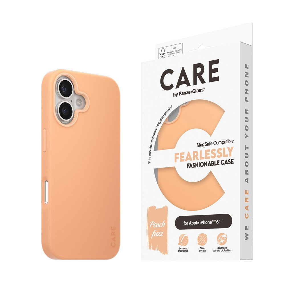 CARE by PanzerGlass iPhone 16 FASHION Fearlessly Fashionable Cover - MagSafe Kompatibel - Peach Fuzz