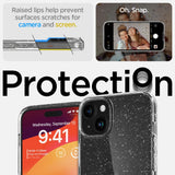 iPhone 15 Spigen Liquid Crystal Glitter Bagside Cover - Gennemsigtig